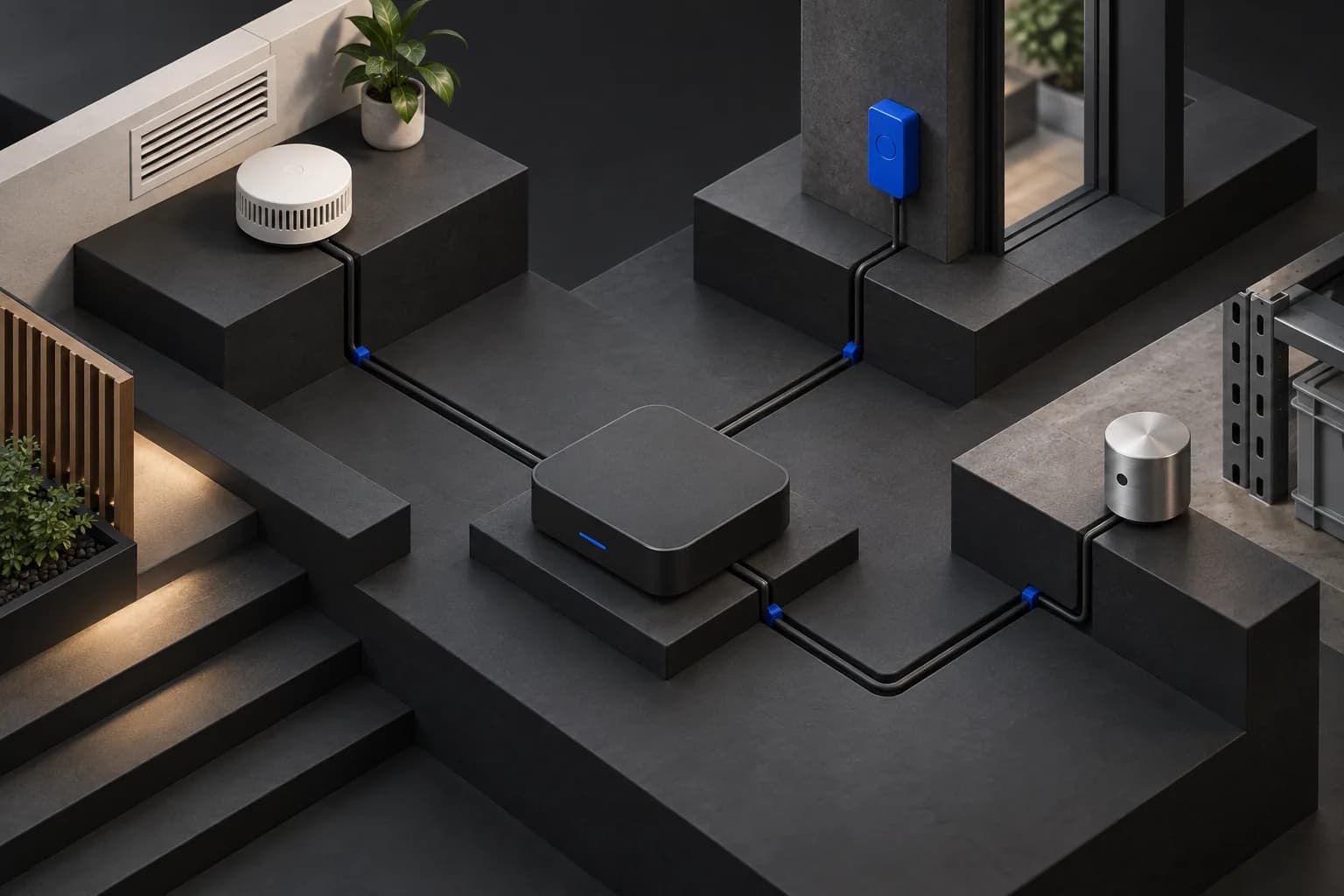 Conceptual distributed sensor nodes and gateway across three separate platforms